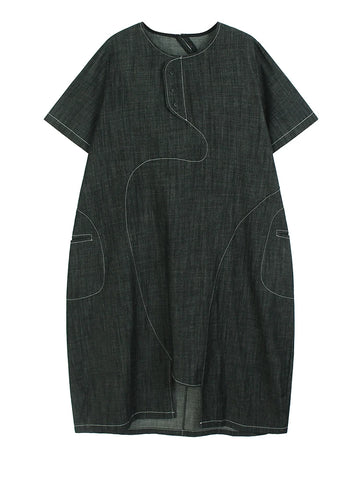 Unique Denim Topstitched Maxi Dress