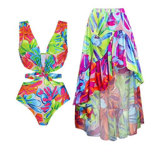 Vibrant Printed Ruffle Bikini Set