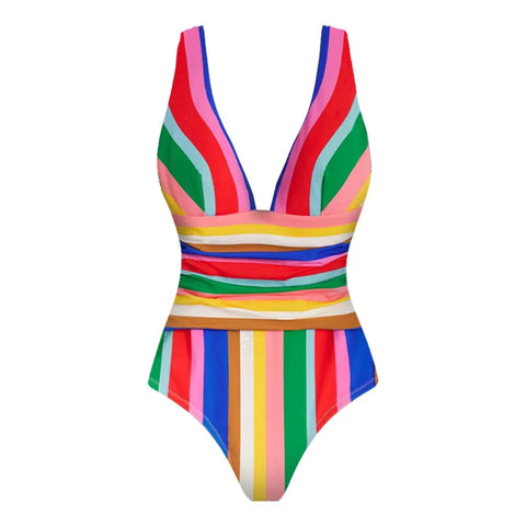 Vibrant Striped One-Piece Bikini Set