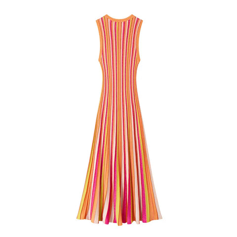 Vibrant Striped Knit Maxi Dress