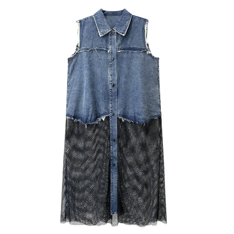 Audacious Denim Mesh Long Vest