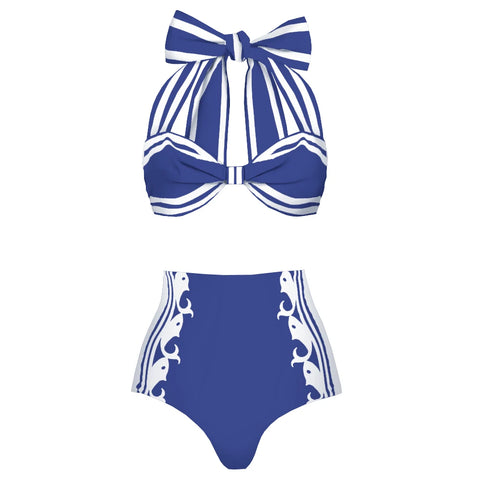 Confident Striped Ruffle Bikini Set