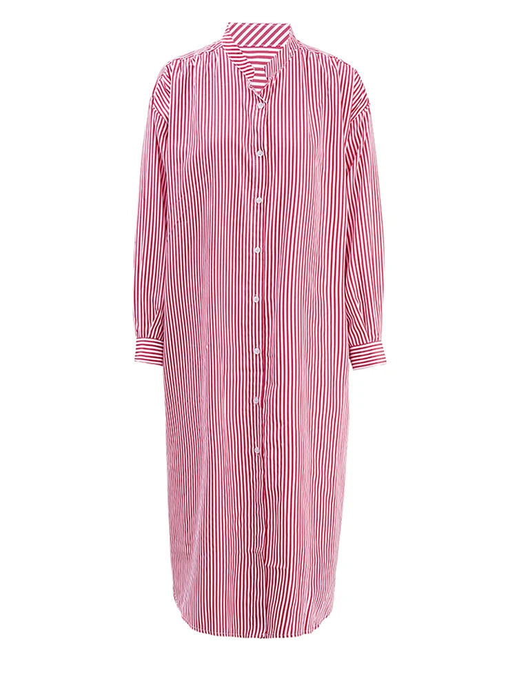 Grounded Striped Midi Shirt Dress