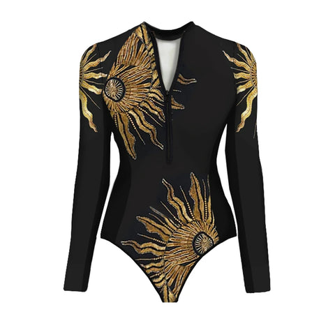 Wild Heart Printed Long-Sleeve One-Piece