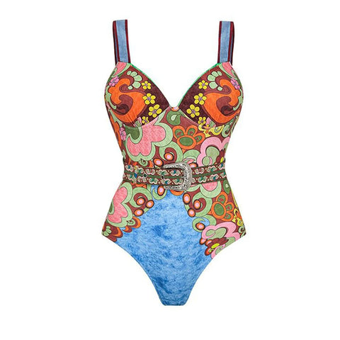 Vibrant Houndstooth One-Piece Swimsuit