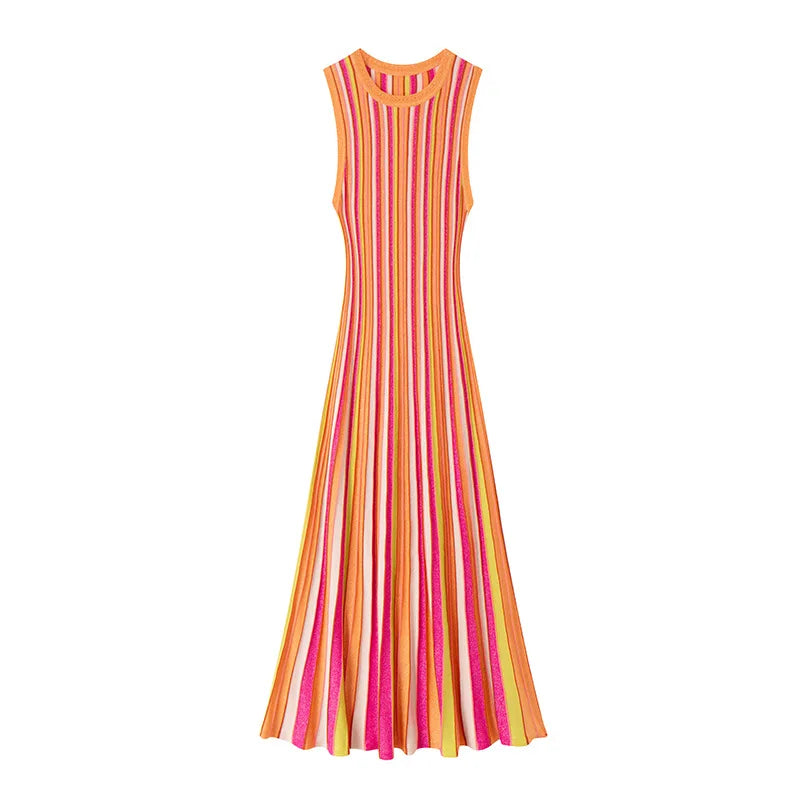 Vibrant Striped Knit Maxi Dress