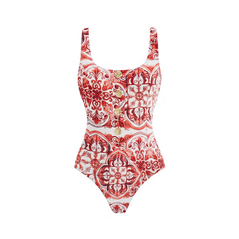 Divine Blue Tile Print Swimsuit