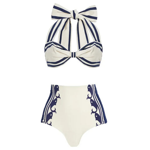 Confident Striped Ruffle Bikini Set
