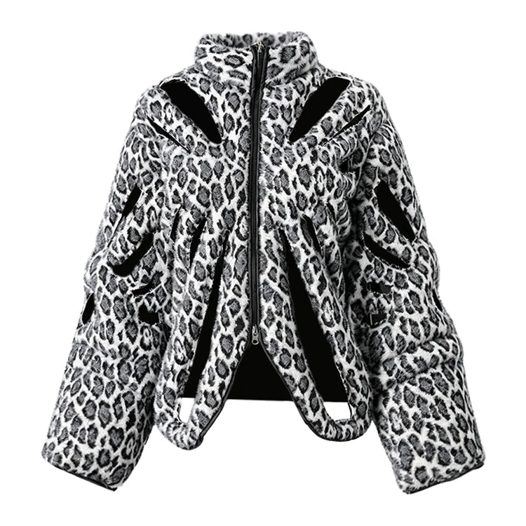 Fierce Leopard Hollow Out Parka