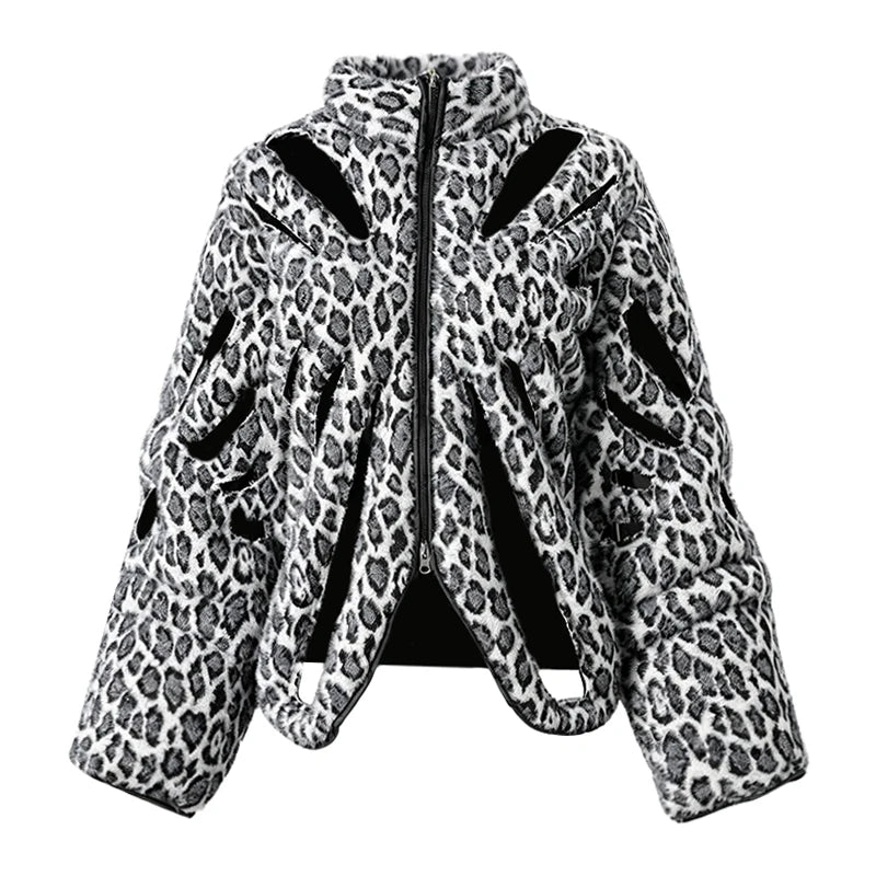 Fierce Leopard Hollow Out Parka