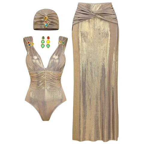 Radiant Shimmer Embroidered One-Piece
