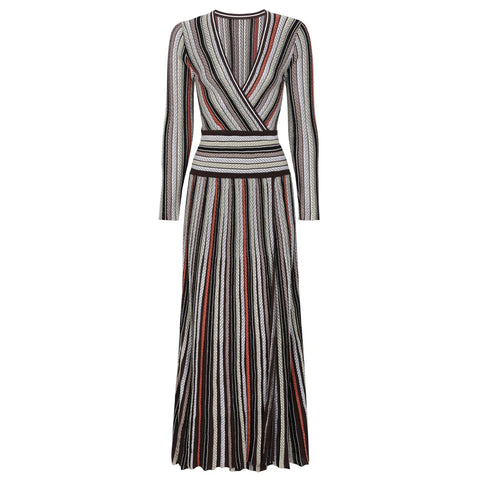 Vibrant Striped Knit Midi Dress