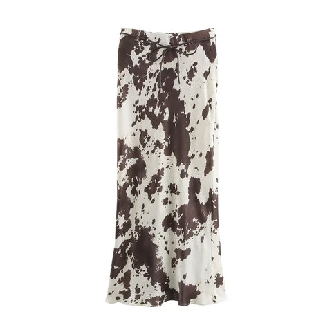 Untamed Printed Satin Midi Skirt