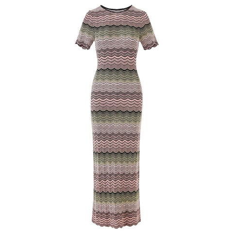 Vibrant Striped Knit Maxi Dress