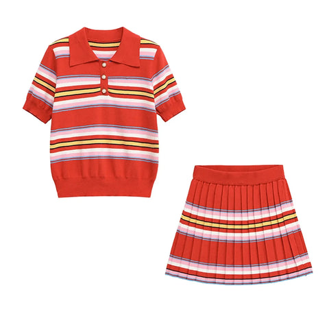 Vibrant Striped Pleated Two-Piece Set