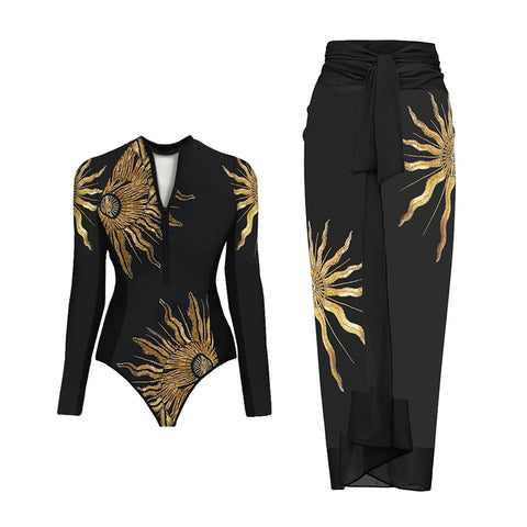 Wild Heart Printed Long-Sleeve One-Piece