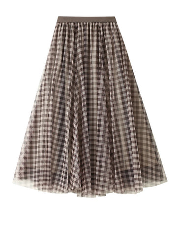 Grounded Plaid Mesh A-Line Skirt