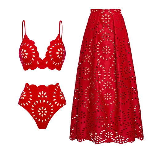 Vibrant Scalloped Floral Print Bikini Set