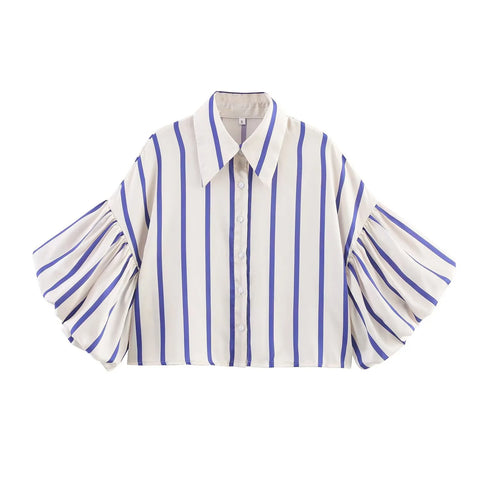 Vibrant Striped Bubble Sleeve Shirt