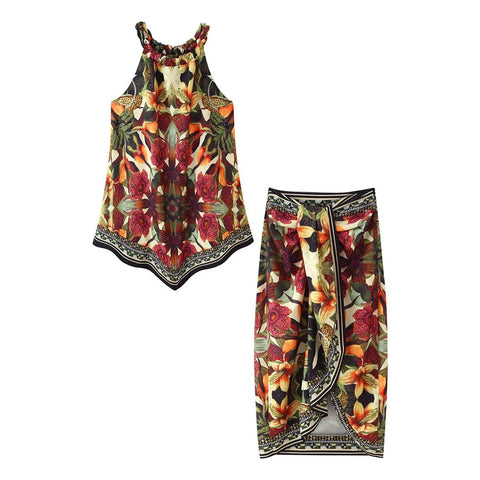 Wanderlust Floral Halter Skirt Set