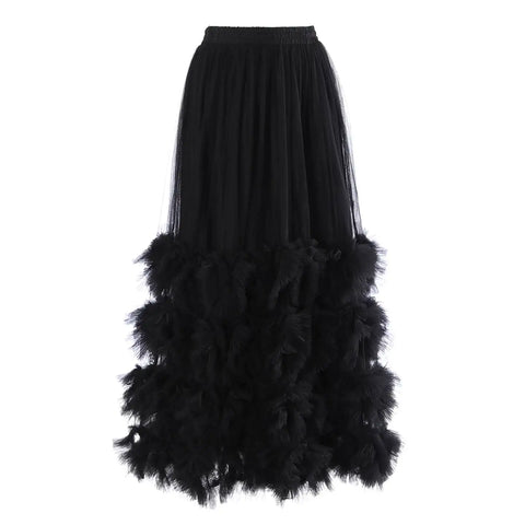 Ethereal Ruffled Mesh Maxi Skirt