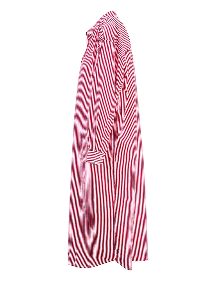 Grounded Striped Midi Shirt Dress