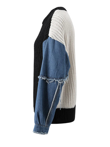 Audacious Denim Knit Patchwork Sweatshirt