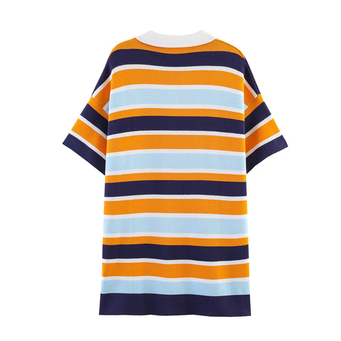 Vibrant Knitted Striped Mini Dress