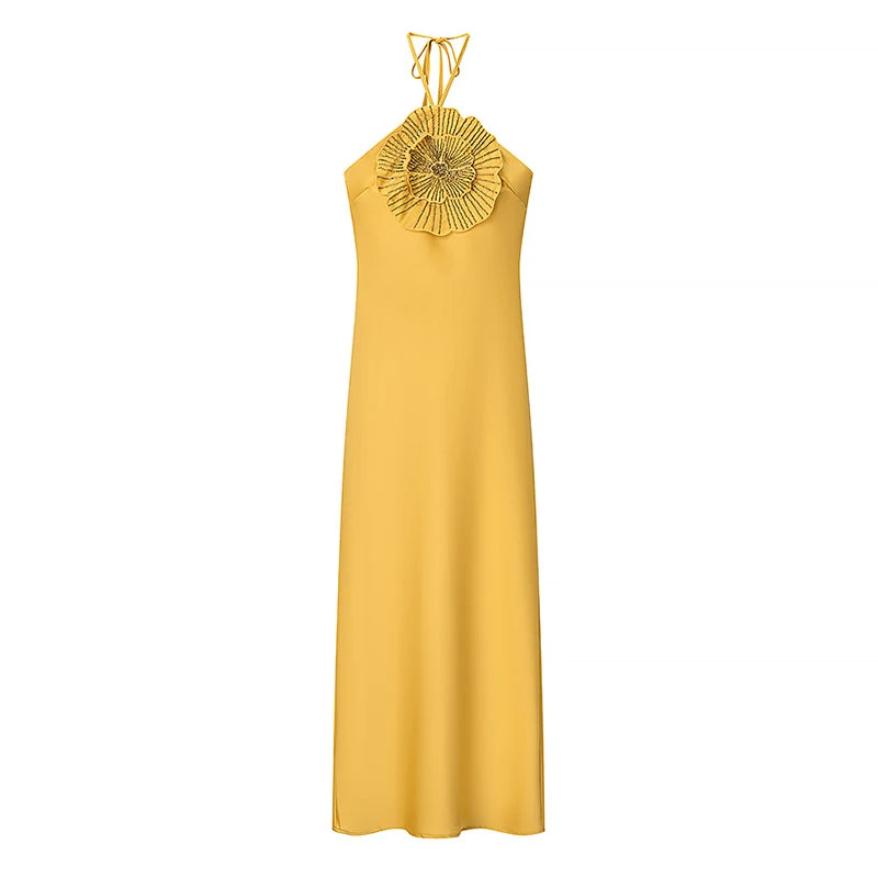 Radiant Gold Halter Maxi Dress