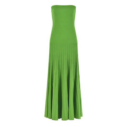 Vibrant Strapless Pleated Maxi Dress