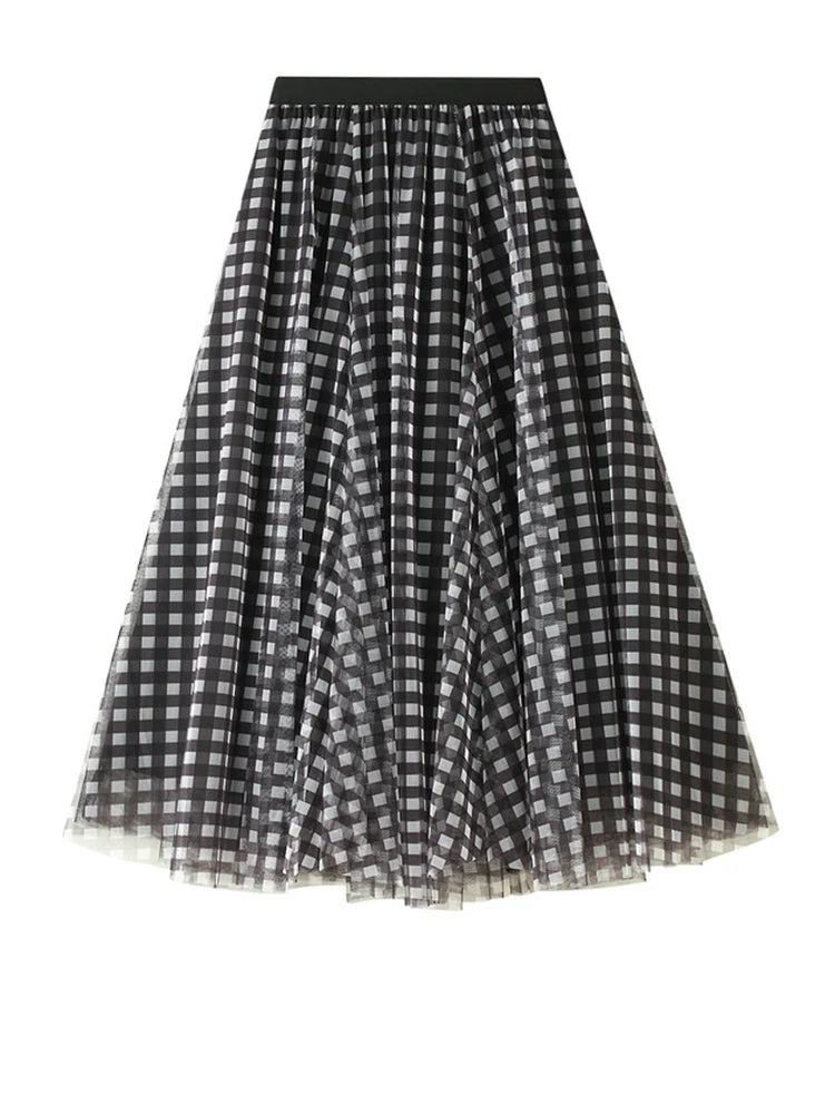 Grounded Plaid Mesh A-Line Skirt