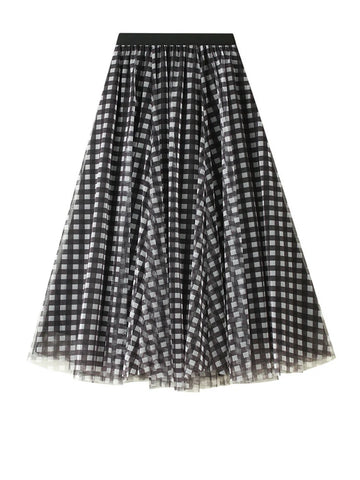 Grounded Plaid Mesh A-Line Skirt