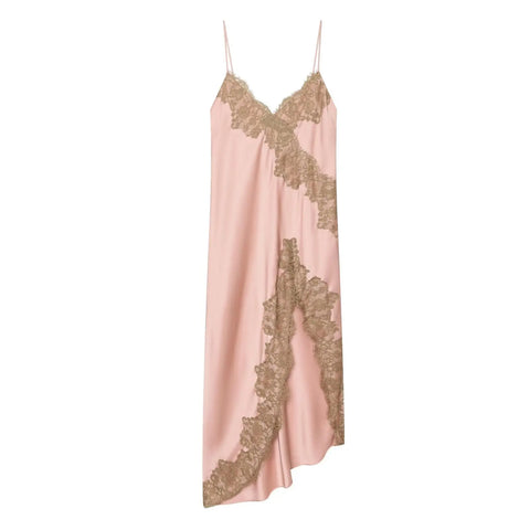 Elegant Satin Lace Midi Dress