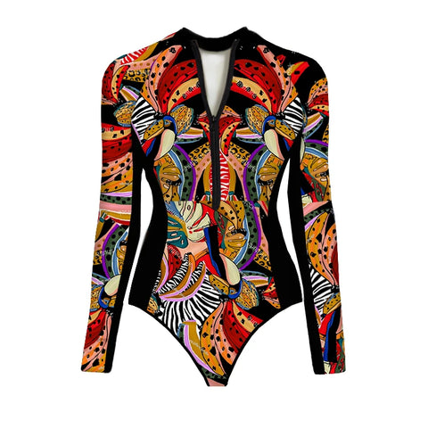 Wild Heart Printed Long-Sleeve One-Piece