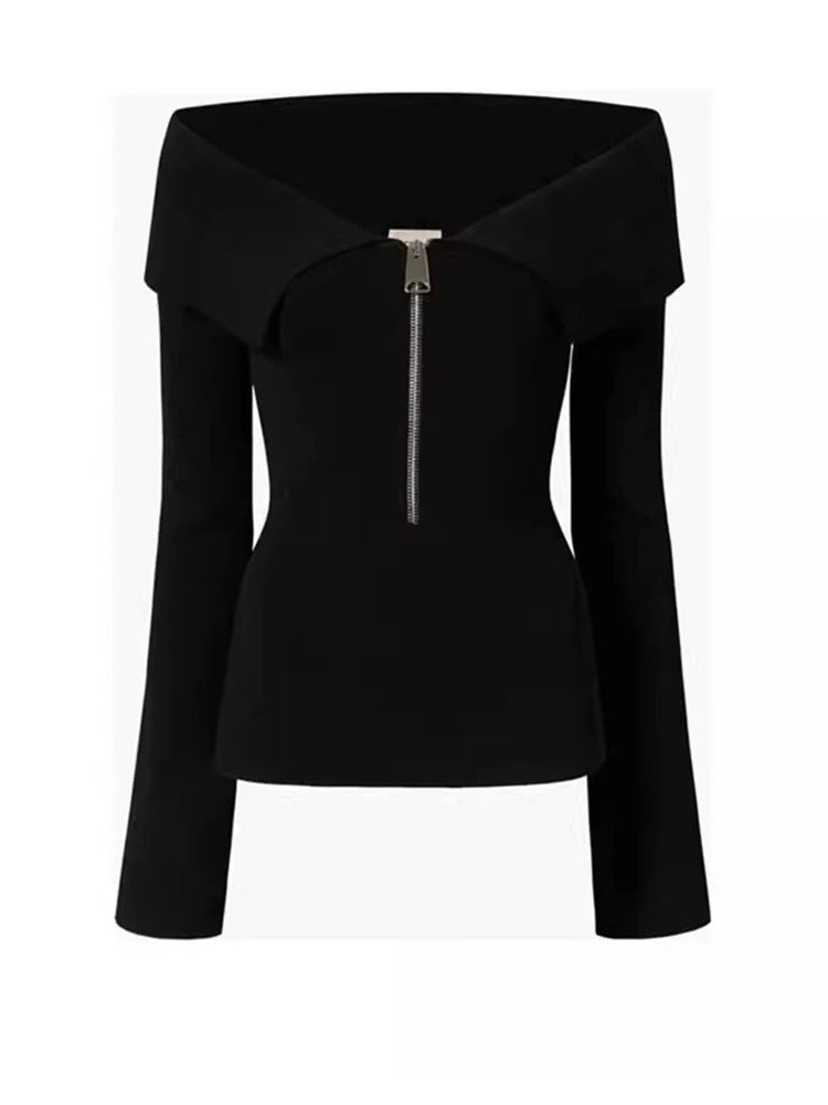 Confident Zipper Off-Shoulder Top