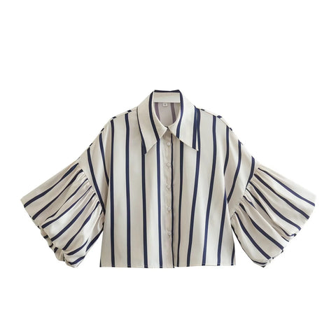 Vibrant Striped Bubble Sleeve Shirt