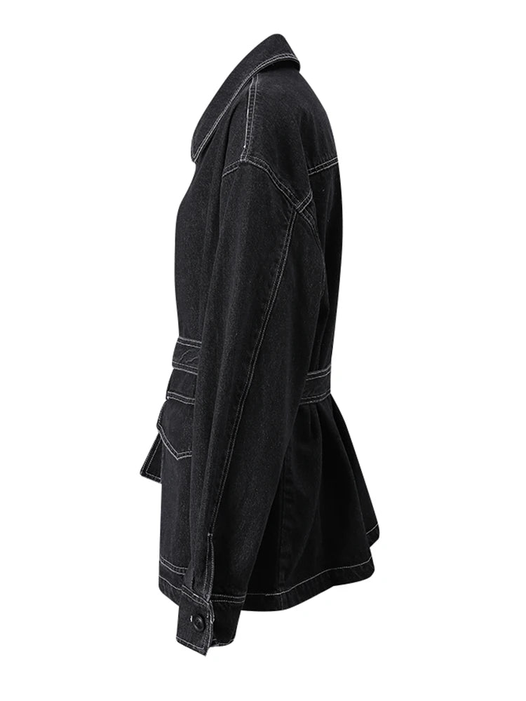 Confident Black Belted Denim Jacket