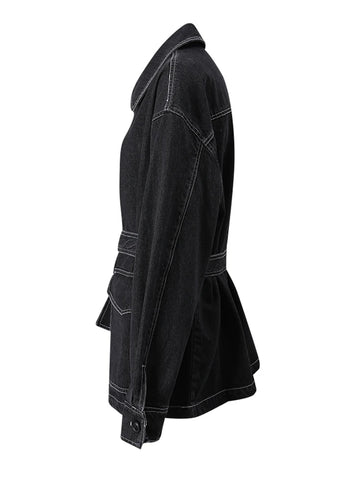 Confident Black Belted Denim Jacket