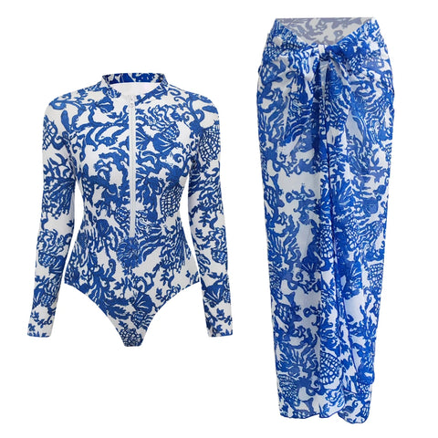 Wild Heart Printed Long-Sleeve One-Piece