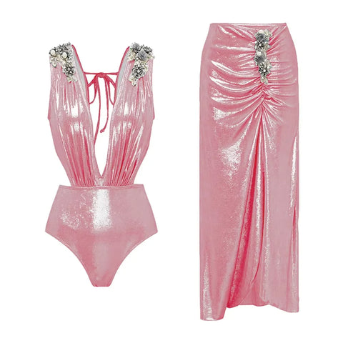 Radiant Shimmer Embroidered One-Piece