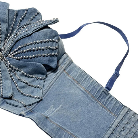 Audacious Denim Rhinestone Camisole