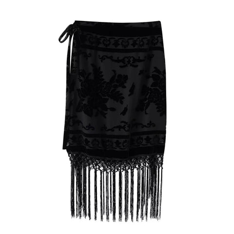 Divine Velvet Fringe Midi Skirt