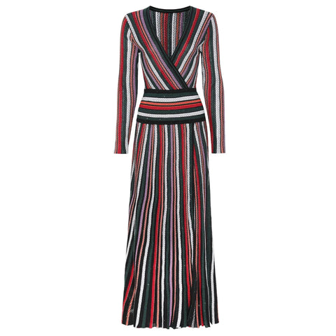 Vibrant Striped Knit Midi Dress
