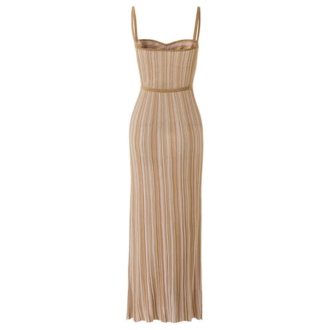 Elegant Striped Knit Maxi Dress