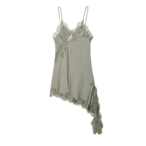 Divine Satin Asymmetric Lace Mini Dress