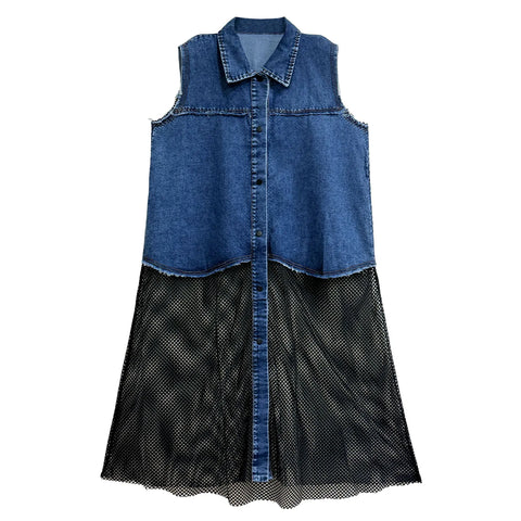 Unique Spliced Denim Maxi Dress