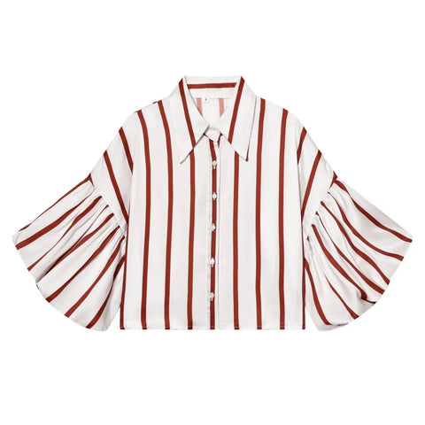 Vibrant Striped Bubble Sleeve Shirt