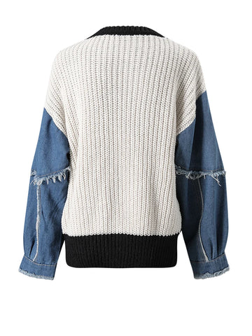 Audacious Denim Knit Patchwork Sweatshirt