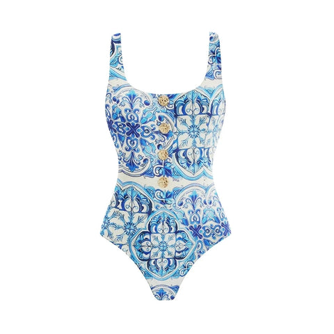 Divine Blue Tile Print Swimsuit