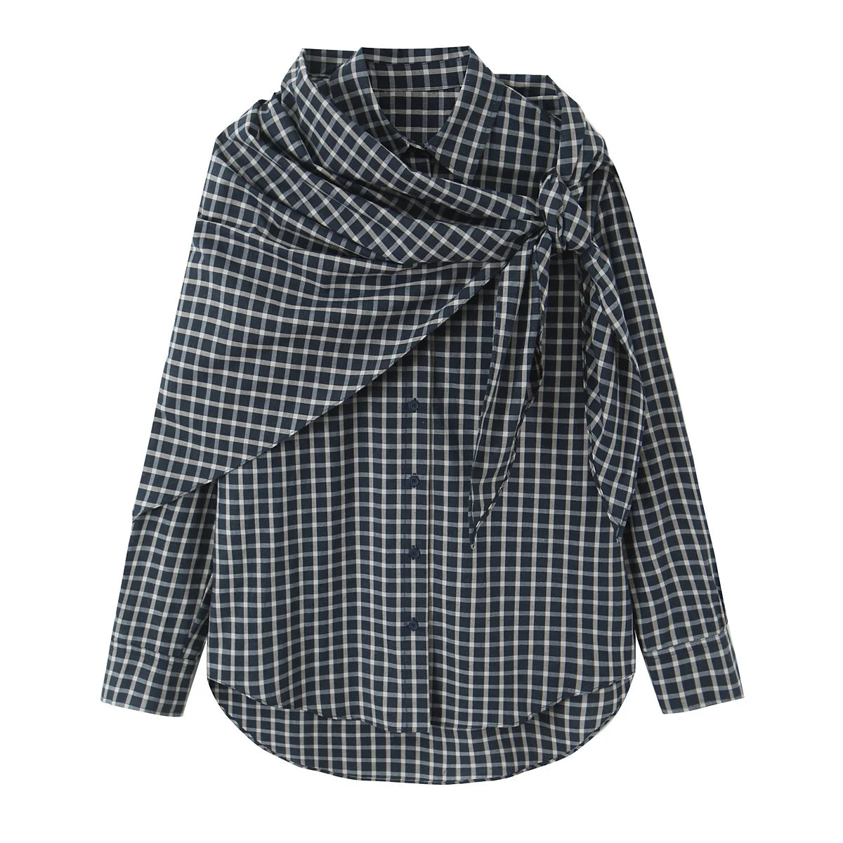 Unique Plaid Irregular Bow Blouse